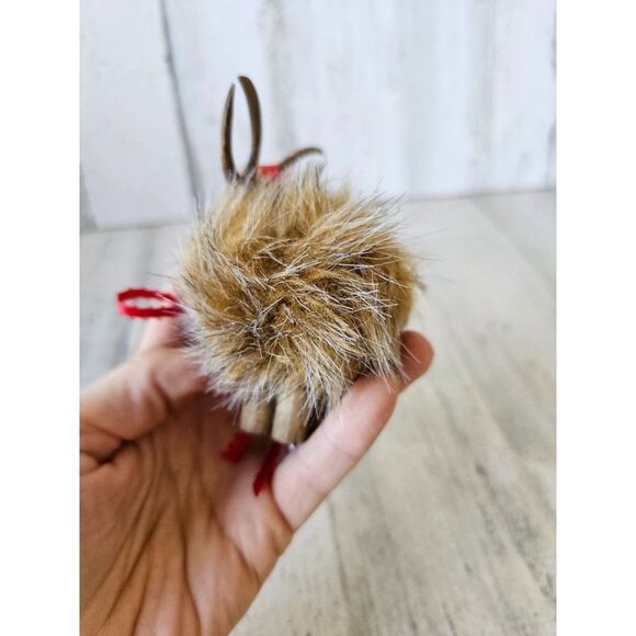 Wooden reindeer sequin beaded Santa vintage ornament Xmas set - Picture 10 of 13